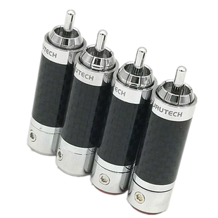 古河HiFi镀铑RCA莲花头碳纤维免焊自锁式发烧音频信号线插头端子