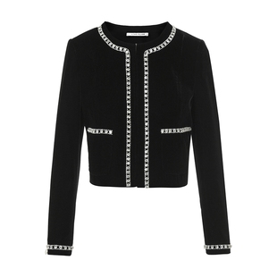 朗姿/莱茵福莱尔法式钻饰丝绒套装女高级感小香风外套A字半身裙冬