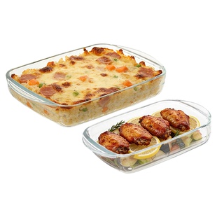 霜山玻璃烤盘烤箱微波炉加热器皿家用沙拉焗饭餐盘蒸鱼盘长方形盘