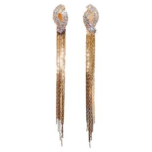 高级感链条长款流苏耳环女双C交叉纯银针耳钉气质轻奢显脸瘦耳饰