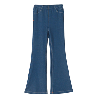 女童裤子春装儿童针织软牛仔休闲长裤大童女孩弹力微喇叭裤童装