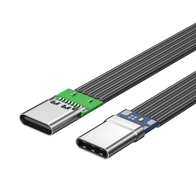 浮太TYPE-C扁平硅胶软线type-c公对公对母支持2A供电线USB2.0版本数据线上下左右L型弯头直角排线双弯头5芯