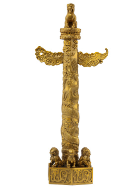 全铜华表盘龙流云柱装饰工艺摆件