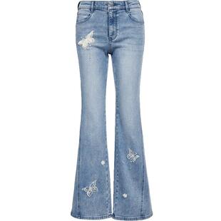 Vero Moda奥莱牛仔裤女2026早春新款蕾丝蝴蝶绣花钉珠微喇裤裤子