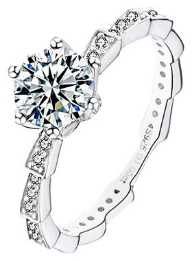 正品D色莫桑石钻戒女高级感1克拉求婚戒指时尚个性纯银情侣款对戒