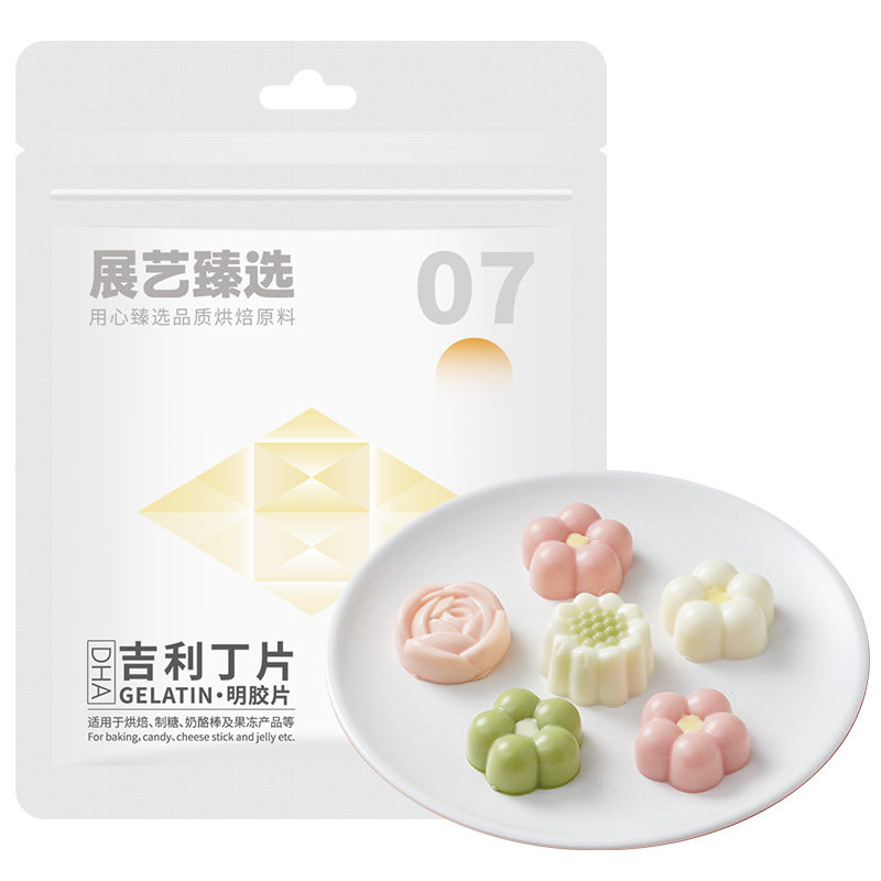 展艺DHA吉利丁片食用家用烘焙自制宝宝奶酪棒制作明胶牛骨胶材料