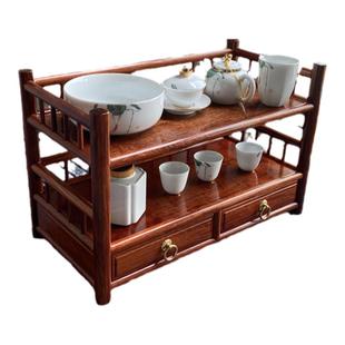缅甸花梨木茶水架实木茶具茶壶收纳架桌面博古架带抽屉两层摆放架