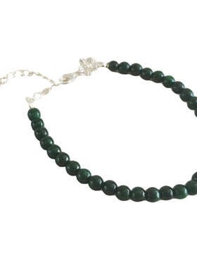 纯然925银饰绿石绿色串珠手链女蝴蝶结手串可调节时尚手饰复古