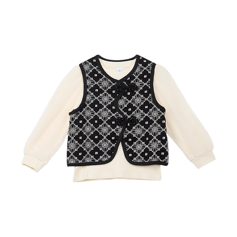 原上呦呦2026春秋款女童宝宝小女孩不规则马甲两件套上衣小童国风