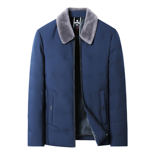 恒源祥毛领保暖羽绒服男2026新款冬季中年爸爸装本命年红色外套男