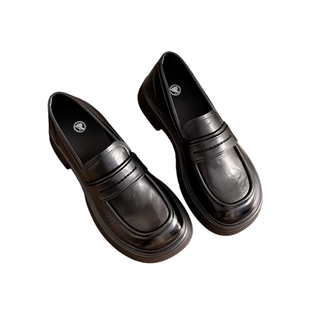 安妮黑豹专柜正品厚底增高乐福鞋女鞋2025新款复古英伦风jk小皮鞋