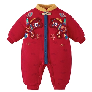 [抗菌锁温]婴儿冬装连体衣幼童周岁满月服新生儿红色保暖宝宝哈衣