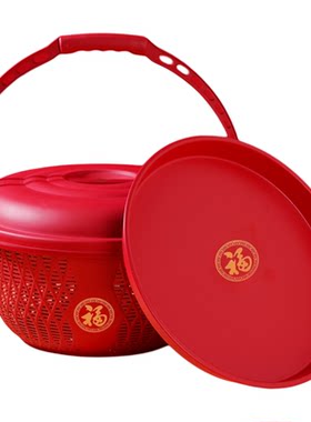 拜拜手提篮子双层带盖结婚喜事篮