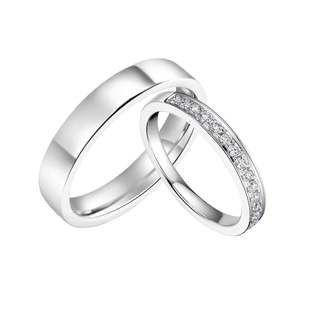 Pt950铂金钻石对戒30分排镶钻戒素圈求婚结婚简约情侣戒指白金