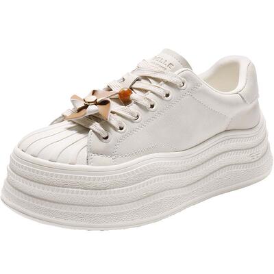 百丽厚底贝壳头小白板鞋女新款增高休闲面包运动鞋子E7K1DCM5