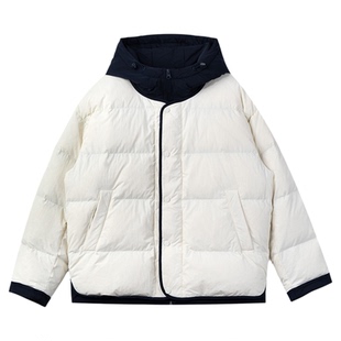 Basic House/百家好撞色鸭绒羽绒服女士冬季新款保暖百搭短款外套