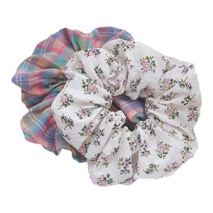 包邮CHIC发饰法式复古碎花大肠圈彩色BM格子大号发圈发绳少女头花