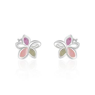 JXRXs999纯银三色花朵耳钉女设计感小众养耳洞耳环巨好看足银耳饰