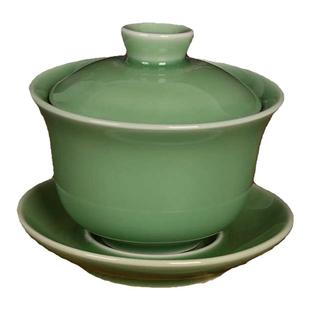 流转千年青瓷盖碗家用泡茶碗复古简约陶瓷功夫茶具敬茶碗三才碗