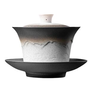 言和堂 三才盖碗茶杯 陶瓷大号泡茶碗粗陶功夫茶具不烫手盖碗单个