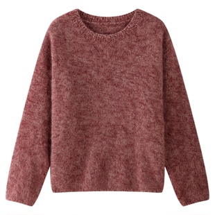 RUISHI芮时 “氤氲暖绒”绵羊毛拉毛圆领毛衣新年红色上衣女冬