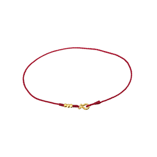 足金999转运珠黄金小虾扣本命年纯手工编织精致红绳超细手链脚绳