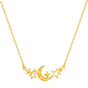 周六福黄金计价5G足金闪耀星月相伴项链浪漫星月夜系列节日礼物