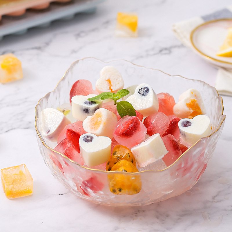 创意带盖21格心形圆形硅胶冰格模具制冰盒冰棒模威士忌冰球脱模