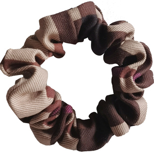 高级感坚果酱色 丝绒缎面磨毛格纹小肠发圈扎头发绳发饰头饰头绳