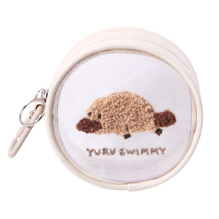 日本进口YURU SWIMMY圆形零钱包网纱小包耳机卡钥匙收纳 动物刺绣