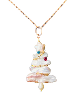 圣诞专属节日气氛精致轻奢简约天然珍珠施家宝石圣诞树项链高级