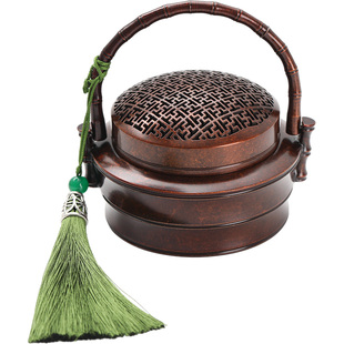 纯铜万字竹节手炉家用盘香熏香室内烧炭暖手小火炉沉檀香打篆香炉