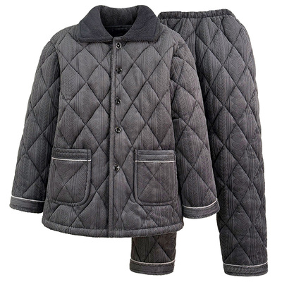 男士秋冬季加厚加绒保暖睡衣