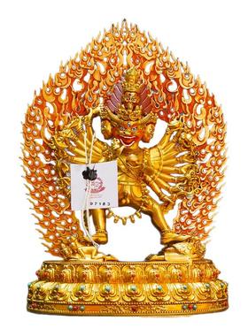 尼泊尔工艺纯铜单身大威德金刚佛像精品仿古鎏金铜像装饰摆件七寸