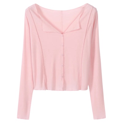 ROCOCO/洛可可纯色翻领针织衫女2025夏季新款设计感显瘦长袖上衣