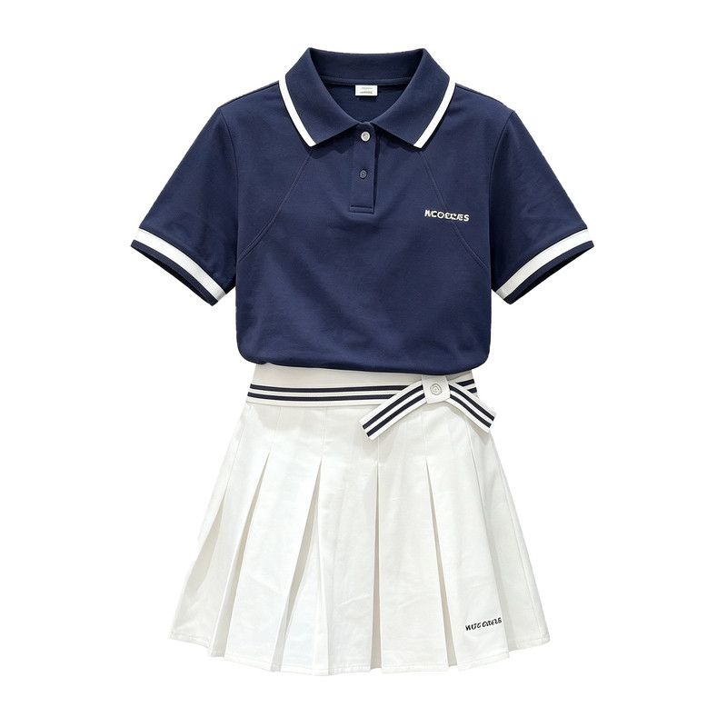 女童学院风夏季POLO衫百褶裙套装