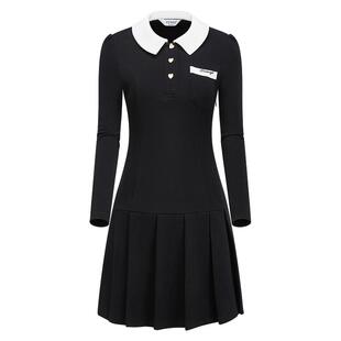 高尔夫服装女士连衣裙百褶短裙POLO翻领春秋运动长袖半裙收腰显瘦