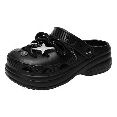 奇安达2026新款百搭黑色洞洞鞋