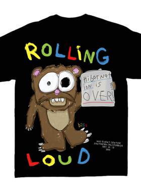 Rolling Loud CALIFORNIA  青少年小熊手绘涂鸦印花圆领短袖T恤男