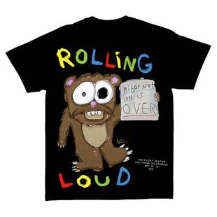 Rolling Loud CALIFORNIA  青少年小熊手绘涂鸦印花圆领短袖T恤男