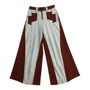 哟酷酷   秋冬复古马吉拉撞色牛仔裤女古茶色街头水洗阔腿休闲裤