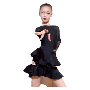 语歌菲拉丁舞服秋冬分体露背挂脖双层百褶裙女童高级感练功服套装