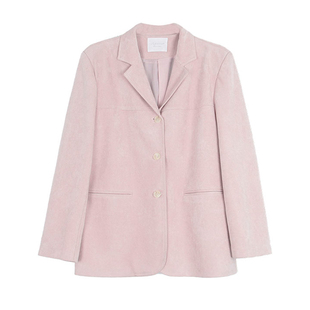 韩系通勤麂皮绒西装外套女2026年春装流行时尚气质高级感粉色西服