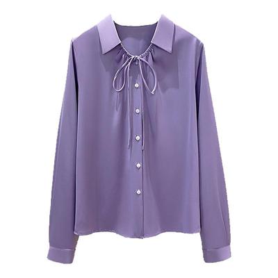 特大码缎面垂感雪纺衬衫女装加肥