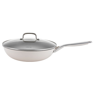 凌丰有钛不易粘锅不锈钢炒锅家用平底炒菜锅燃气电磁炉用钛锅32cm