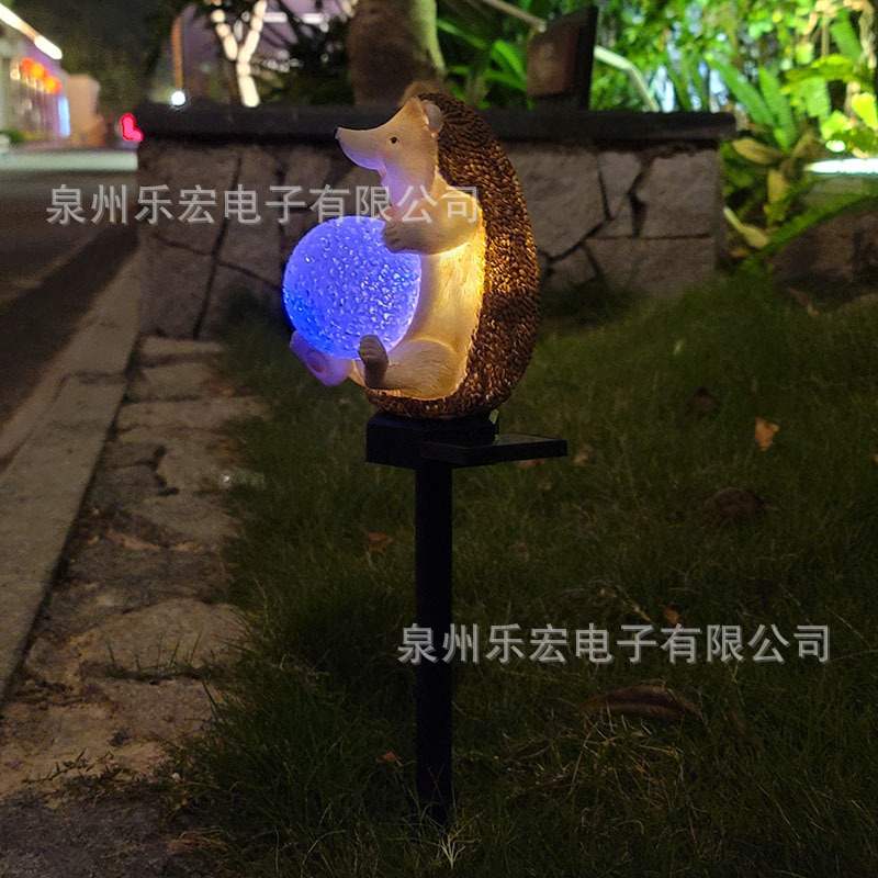 跨境热卖户外七彩光景观灯草坪灯太阳能花园氛围刺猬装饰灯卡通