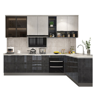 金牌厨柜整体厨房橱柜定制石英石一体台面灶台家用厨房橱柜定制