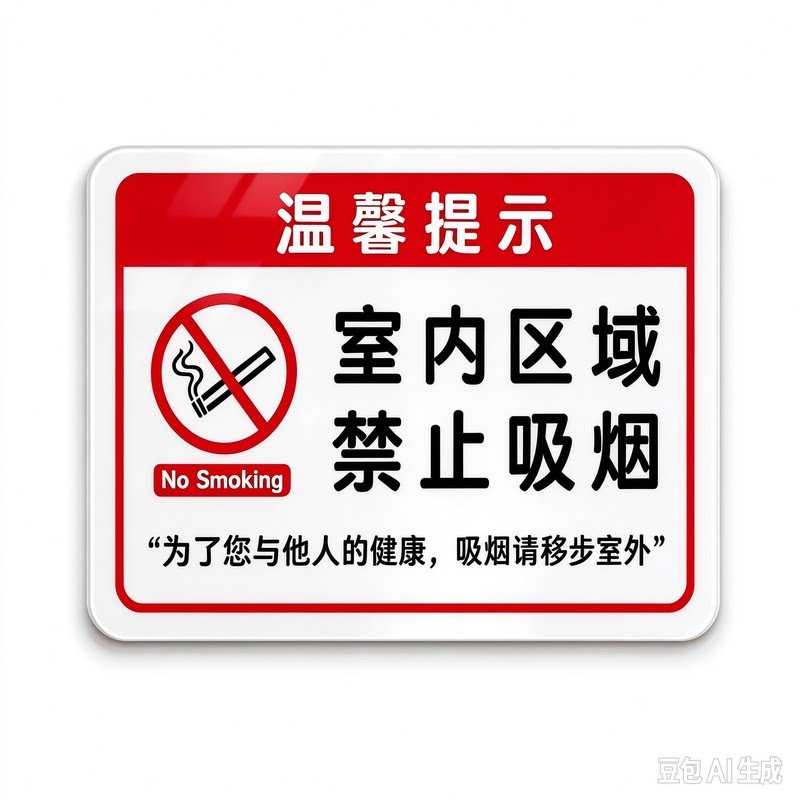 室内禁止吸烟温馨提示牌请勿抽烟警示牌新版公共场所标识墙贴亚克力餐饮店内办公室车间禁烟警示标语贴纸定制