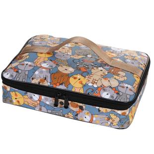 学生四格扁平饭盒袋手提包防水保温便当袋餐包卡通儿童分格餐盘袋