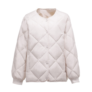 短款羽绒服女圆领2025年冬季小个子轻薄女款宽松菱格无领内胆外套
